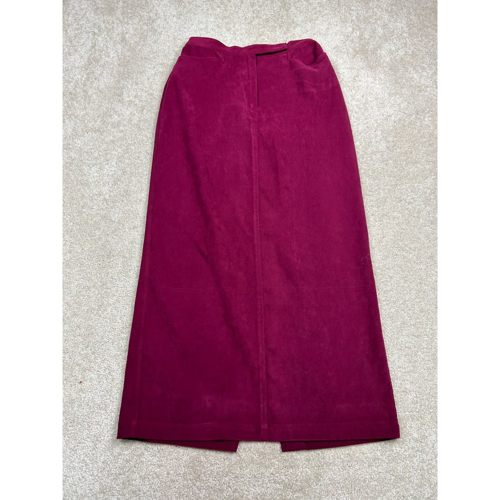 Norton McNaughton Burgundy Faux Suede Maxi Skirt Womens 6 Back Slit Pockets